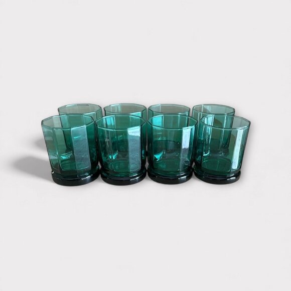Anchor Hocking Essex Green Glass Tumblers Set Of 8 Double Old Fashioned Cups - Picture 2 of 5